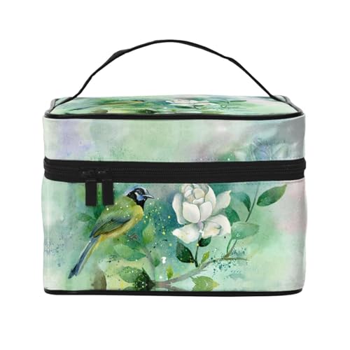 Große Kapazität Reise Gardenia Blumen Vögel Kosmetiktasche Canvas Damen Kulturbeutel Multi-Taschen Kosmetiktasche mit Griff Weihnachten Urlaub Kosmetiktasche, Schwarz , Einheitsgröße von KLMELLMDE