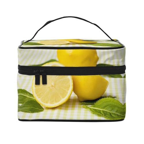 Große Kapazität Reise Gelb Zitrone Kosmetiktasche Canvas Damen Kulturtasche Multi Pocket Kosmetiktasche mit Griff Weihnachten Urlaub Kosmetiktasche, Schwarz , Einheitsgröße von KLMELLMDE