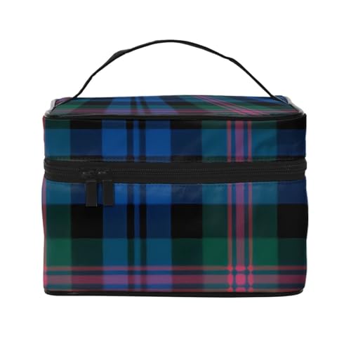 Große Kapazität Reise Gestreift Kariert Kosmetiktasche Canvas Damen Kulturbeutel Multi Pocket Kosmetiktasche mit Griff Weihnachten Urlaub Kosmetiktasche, Schwarz , Einheitsgröße von KLMELLMDE