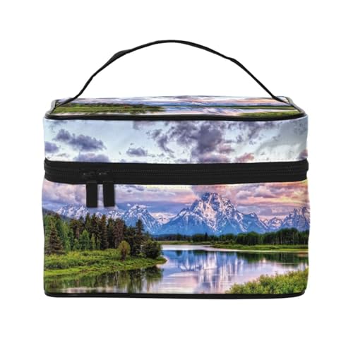 Große Kapazität Reise Grand Teton National Park Kosmetiktasche Canvas Damen Kulturbeutel Multi Pocket Kosmetiktasche mit Griff Weihnachten Urlaub Kosmetiktasche, Schwarz , Einheitsgröße von KLMELLMDE