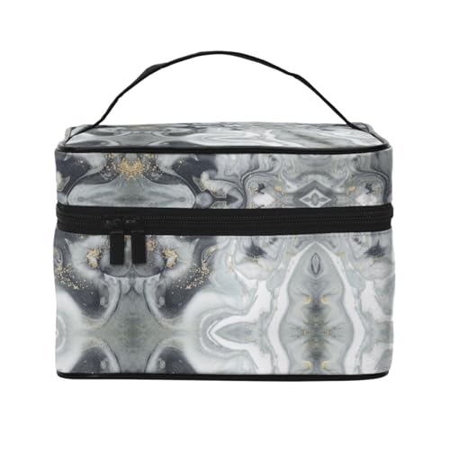 Große Kapazität Reise Grau Marmor Streifen Kosmetiktasche Canvas Damen Kulturbeutel Multi-Taschen Kosmetiktasche mit Griff Weihnachten Urlaub Kosmetiktasche, Schwarz , Einheitsgröße von KLMELLMDE