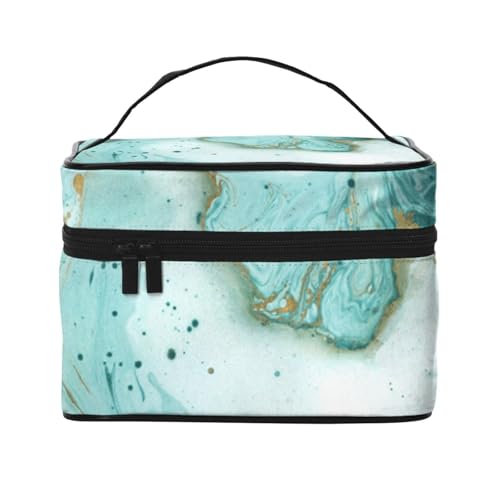Große Kapazität Reise Grün Gold Marmor Kosmetiktasche Canvas Damen Kulturtasche Multi Pocket Kosmetiktasche mit Griff Weihnachten Urlaub Kosmetiktasche, Schwarz , Einheitsgröße von KLMELLMDE