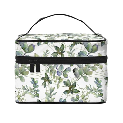 Große Kapazität Reise Grüne Eukalyptus Blätter Kosmetiktasche Canvas Damen Kulturbeutel Multi Pocket Kosmetiktasche mit Griff Weihnachten Urlaub Kosmetiktasche, Schwarz , Einheitsgröße von KLMELLMDE