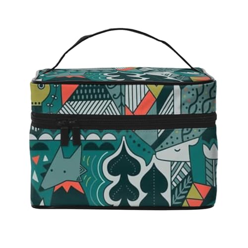 Große Kapazität Reise Grüne Tiere Kosmetiktasche Canvas Damen Kulturtasche Multi Pocket Kosmetiktasche mit Griff Weihnachten Urlaub Kosmetiktasche, Schwarz , Einheitsgröße von KLMELLMDE