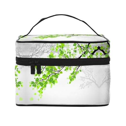 Große Kapazität Reise Grünes und Weißes Blatt Kosmetiktasche Canvas Damen Kulturbeutel Multi Pocket Kosmetiktasche mit Griff Weihnachten Urlaub Kosmetiktasche, Schwarz , Einheitsgröße von KLMELLMDE