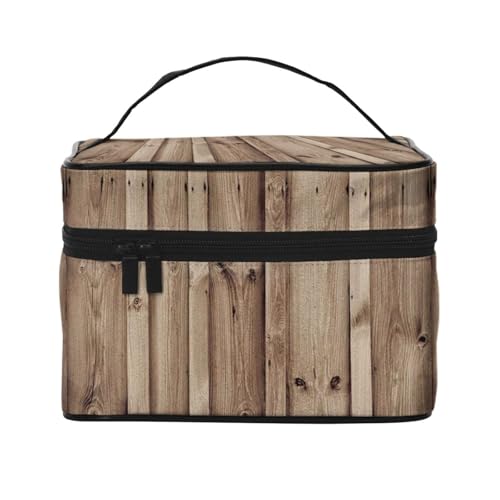 Große Kapazität Reise Holzmaserung Kosmetiktasche Canvas Damen Kulturbeutel Multi Pocket Kosmetiktasche mit Griff Weihnachten Urlaub Kosmetiktasche, Schwarz , Einheitsgröße von KLMELLMDE