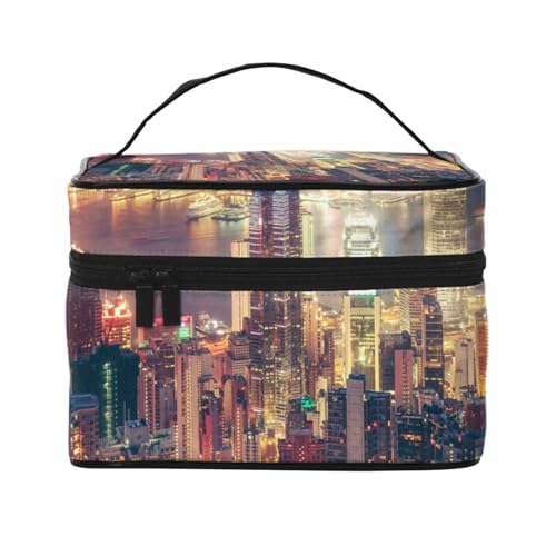 Große Kapazität Reise Hong Kong Kosmetiktasche Canvas Damen Kulturtasche Multi Pocket Kosmetiktasche mit Griff Weihnachten Urlaub Kosmetiktasche, Schwarz , Einheitsgröße von KLMELLMDE