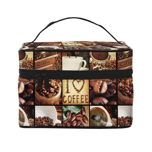 Große Kapazität Reise Kaffee Collage Kosmetiktasche Canvas Damen Kulturbeutel Multi Pocket Kosmetiktasche mit Griff Weihnachten Urlaub Kosmetiktasche, Schwarz , Einheitsgröße von KLMELLMDE