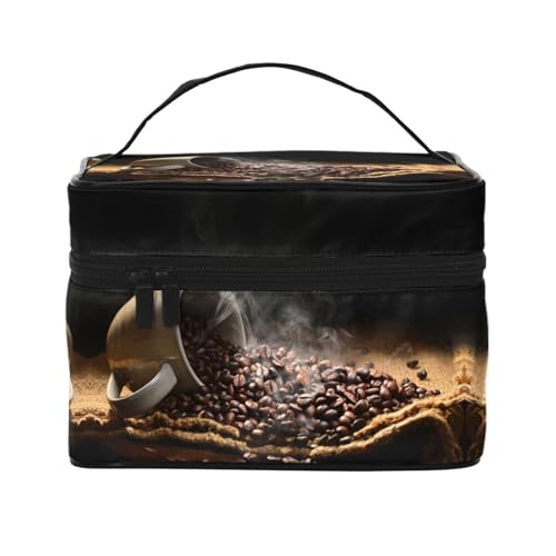 Große Kapazität Reise Kaffeebohnen Kosmetiktasche Canvas Damen Kulturbeutel Multi Pocket Kosmetiktasche mit Griff Weihnachten Urlaub Kosmetiktasche, Schwarz , Einheitsgröße von KLMELLMDE