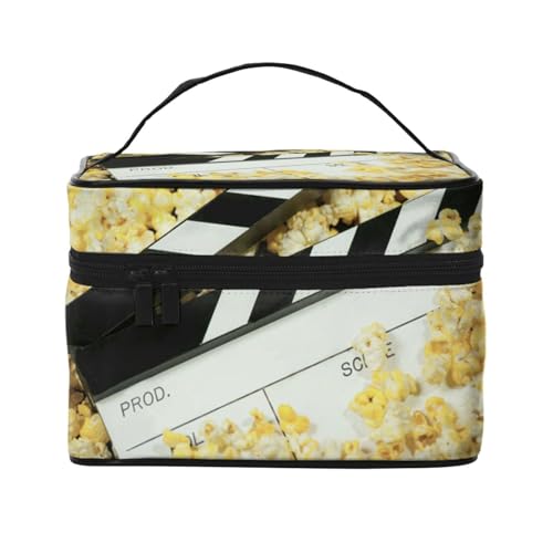 Große Kapazität Reise Kino Schindeln und Popcorn Kosmetiktasche Canvas Damen Kulturbeutel Multi Pocket Kosmetiktasche mit Griff Weihnachten Urlaub Kosmetiktasche, Schwarz , Einheitsgröße von KLMELLMDE