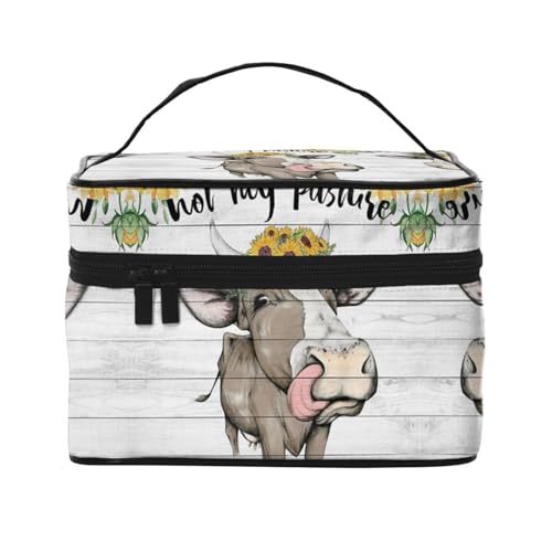 Große Kapazität Reise Kuh Sonnenblume Haus Kosmetiktasche Canvas Damen Kulturbeutel Multi Pocket Kosmetiktasche mit Griff Weihnachten Urlaub Kosmetiktasche, Schwarz , Einheitsgröße von KLMELLMDE