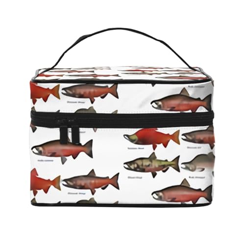 Große Kapazität Reise Lachs Kosmetiktasche Canvas Damen Kulturtasche Multi Pocket Kosmetiktasche mit Griff Weihnachten Urlaub Kosmetiktasche, Schwarz , Einheitsgröße von KLMELLMDE