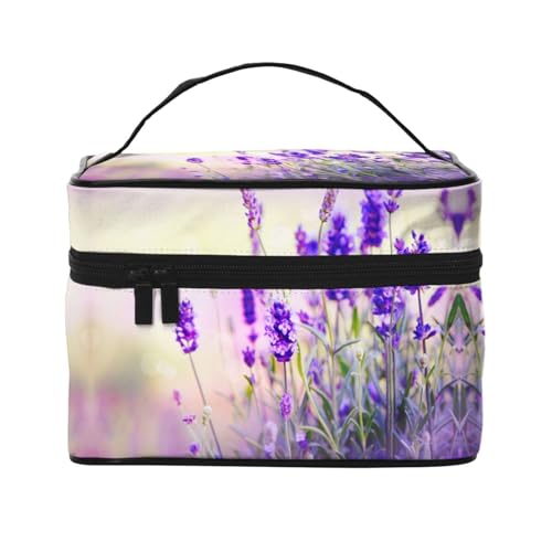 Große Kapazität Reise Lavendel Blume Kosmetiktasche Canvas Damen Kulturtasche Multi Pocket Kosmetiktasche mit Griff Weihnachten Urlaub Kosmetiktasche, Schwarz , Einheitsgröße von KLMELLMDE