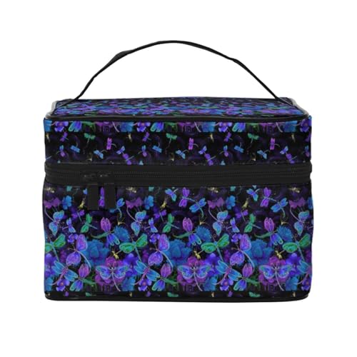 Große Kapazität Reise Libelle Kosmetiktasche Canvas Damen Kulturbeutel Multi Pocket Kosmetiktasche mit Griff Weihnachten Urlaub Kosmetiktasche, Schwarz , Einheitsgröße von KLMELLMDE