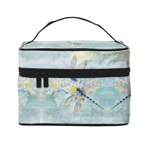Große Kapazität Reise Libelle Lotus Kosmetiktasche Canvas Damen Kulturtasche Multi Pocket Kosmetiktasche mit Griff Weihnachten Urlaub Kosmetiktasche, Schwarz , Einheitsgröße von KLMELLMDE