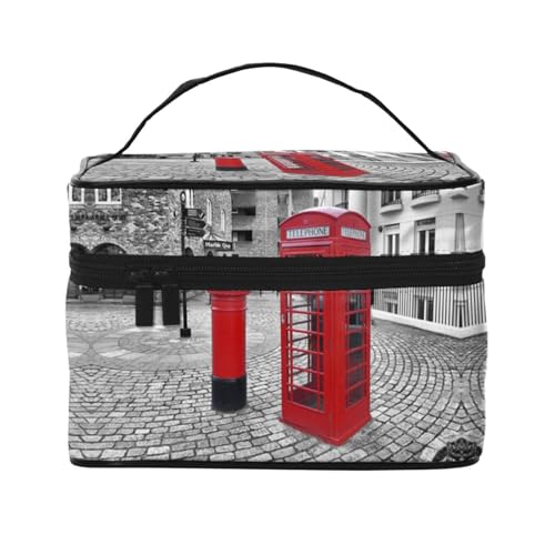 Große Kapazität Reise London Red Telefonzelle Kosmetiktasche Canvas Damen Kulturbeutel Multi-Taschen-Kosmetiktasche mit Griff Weihnachten Urlaub Kosmetiktasche, Schwarz , Einheitsgröße von KLMELLMDE