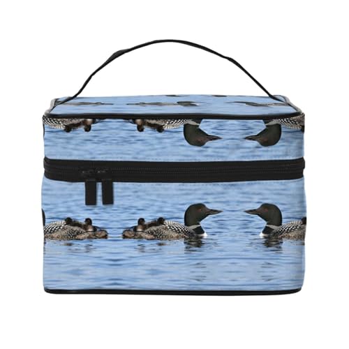 Große Kapazität Reise Loon Birds Kosmetiktasche Canvas Damen Kulturbeutel Multi Pocket Kosmetiktasche mit Griff Weihnachten Urlaub Kosmetiktasche, Schwarz , Einheitsgröße von KLMELLMDE