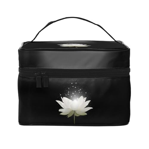 Große Kapazität Reise Lotusblume Kosmetiktasche Canvas Damen Kulturbeutel Multi Pocket Kosmetiktasche mit Griff Weihnachten Urlaub Kosmetiktasche, Schwarz , Einheitsgröße von KLMELLMDE