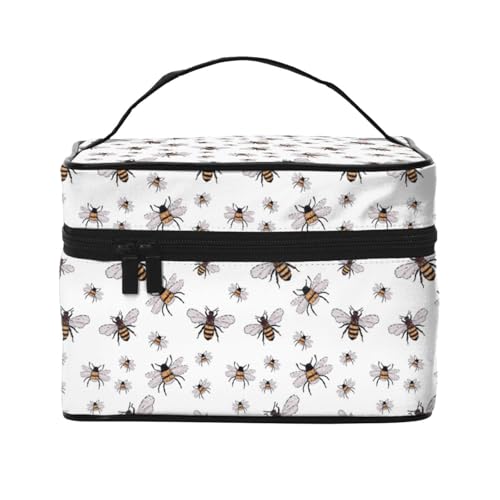 Große Kapazität Reise Lustige Bienen Kosmetiktasche Canvas Damen Kulturbeutel Multi Pocket Kosmetiktasche mit Griff Weihnachten Urlaub Kosmetiktasche, Schwarz , Einheitsgröße von KLMELLMDE