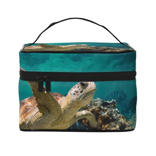 Große Kapazität Reise Meeresschildkröte Kosmetiktasche Canvas Damen Kulturbeutel Multi-Taschen-Kosmetiktasche mit Griff Weihnachten Urlaub Kosmetiktasche, Schwarz , Einheitsgröße von KLMELLMDE
