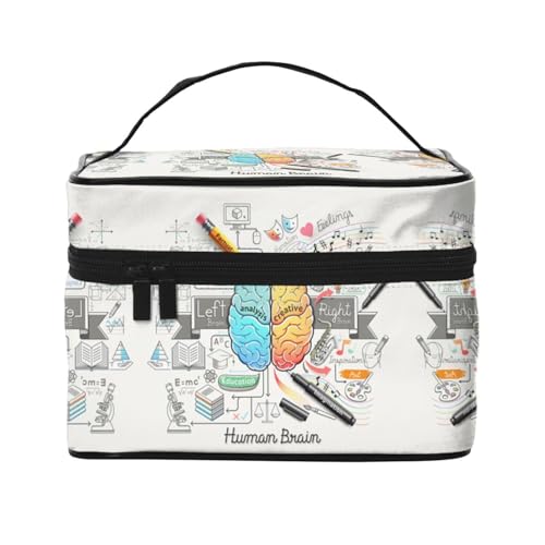 Große Kapazität Reise Menschliches Gehirn Kosmetiktasche Canvas Damen Kulturbeutel Multi Pocket Kosmetiktasche mit Griff Weihnachten Urlaub Kosmetiktasche, Schwarz , Einheitsgröße von KLMELLMDE