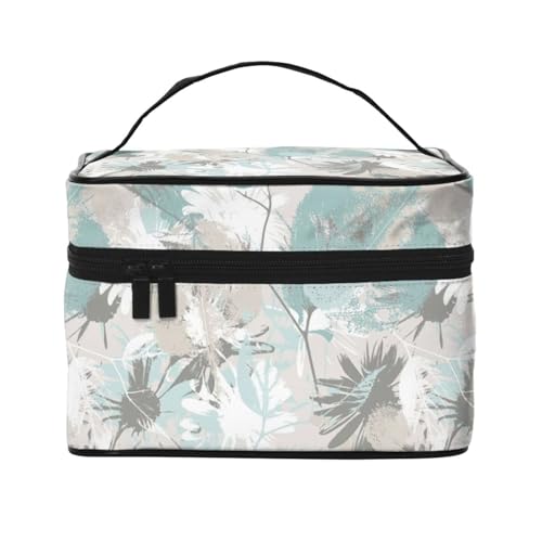 Große Kapazität Reise Minzgraue Blätter Kosmetiktasche Canvas Damen Kulturbeutel Multi-Taschen Kosmetiktasche mit Griff Weihnachten Urlaub Kosmetiktasche, Schwarz , Einheitsgröße von KLMELLMDE