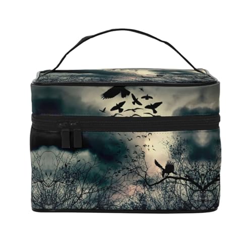 Große Kapazität Reise Nacht Krähen-Kosmetiktasche, Segeltuch Damen Kulturbeutel, Multi-Pocket Kosmetiktasche mit Griff, Weihnachten Urlaub Kosmetiktasche, Schwarz , Einheitsgröße Große Kapazität Reise Nacht Krähen-Kosmetiktasche, Segeltuch Damen Kulturbeutel, Multi-Pocket Kosmetiktasche mit Griff, Weihnachten Urlaub Kosmetiktasche, Schwarz , Einheitsgröße von KLMELLMDE