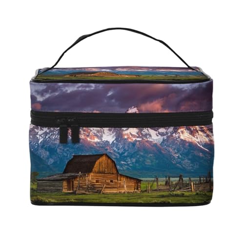 Große Kapazität Reise Nationalpark Kosmetiktasche Canvas Damen Kulturbeutel Multi Pocket Kosmetiktasche mit Griff Weihnachten Urlaub Kosmetiktasche, Schwarz , Einheitsgröße von KLMELLMDE