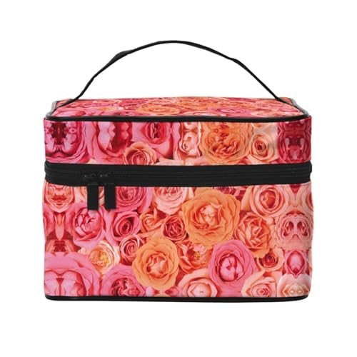 Große Kapazität Reise Orange Rose Kosmetiktasche Canvas Damen Kulturtasche Multi Pocket Kosmetiktasche mit Griff Weihnachten Urlaub Kosmetiktasche, Schwarz , Einheitsgröße von KLMELLMDE