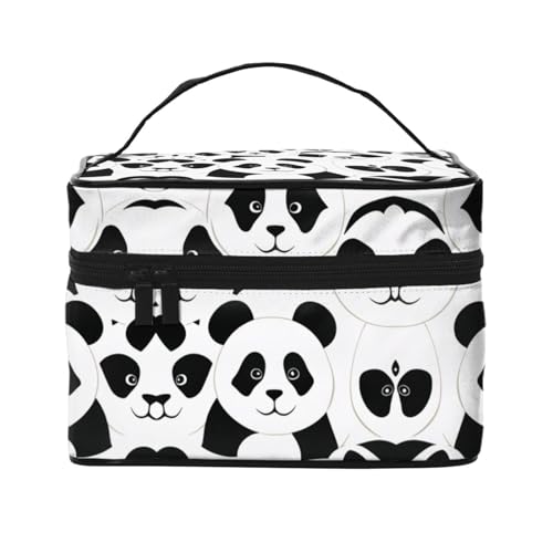 Große Kapazität Reise Panda Kosmetiktasche Canvas Damen Kulturtasche Multi Pocket Kosmetiktasche mit Griff Weihnachten Urlaub Kosmetiktasche, Schwarz , Einheitsgröße von KLMELLMDE
