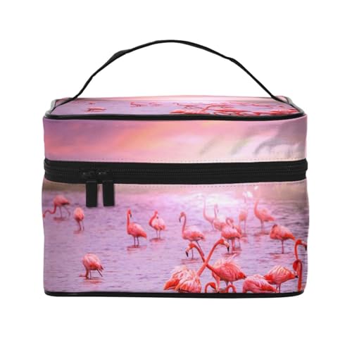 Große Kapazität Reise Pink Flamingos Kosmetiktasche Canvas Damen Kulturbeutel Multi-Taschen Kosmetiktasche mit Griff Weihnachten Urlaub Kosmetiktasche, Schwarz , Einheitsgröße von KLMELLMDE