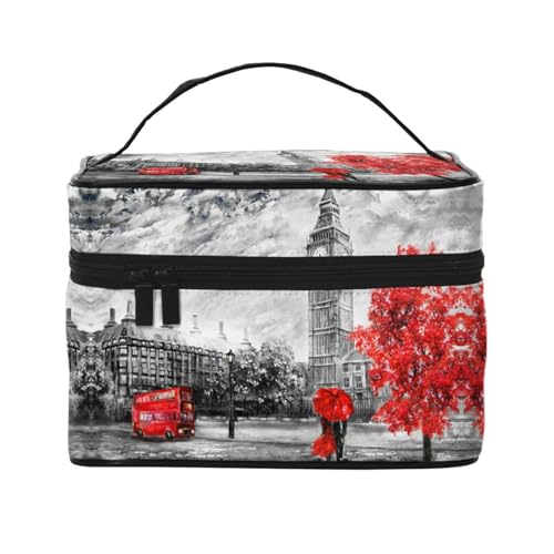 Große Kapazität Reise Red London Street Kosmetiktasche Canvas Damen Kulturbeutel Multi Pocket Kosmetiktasche mit Griff Weihnachten Urlaub Kosmetiktasche, Schwarz , Einheitsgröße von KLMELLMDE