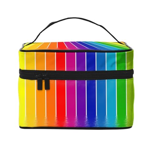 Große Kapazität Reise Regenbogen Gestreift Kosmetiktasche Canvas Damen Kulturbeutel Multi Pocket Kosmetiktasche mit Griff Weihnachten Urlaub Kosmetiktasche, Schwarz , Einheitsgröße von KLMELLMDE