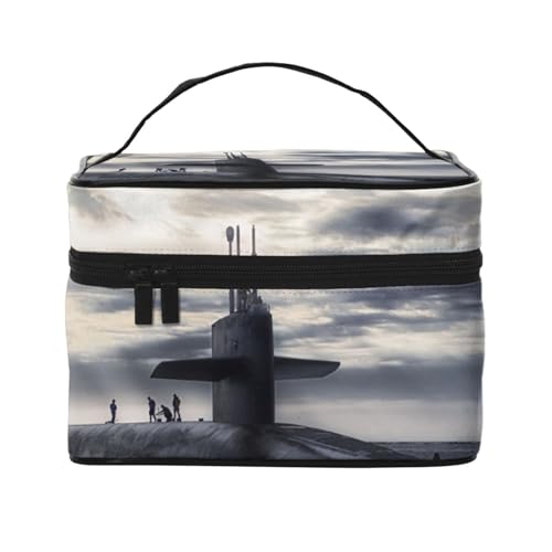 Große Kapazität Reise Riesige Nuklearschiff-Kosmetiktasche Canvas Damen Kulturbeutel Multi-Pocket Kosmetiktasche mit Griff Weihnachten Urlaub Kosmetiktasche, Schwarz , Einheitsgröße von KLMELLMDE