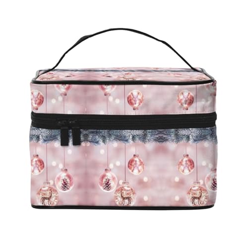 Große Kapazität Reise Rosa Weihnachten Ball Kosmetiktasche Canvas Damen Kulturbeutel Multi-Taschen Kosmetiktasche mit Griff Weihnachten Urlaub Kosmetiktasche, Schwarz , Einheitsgröße von KLMELLMDE