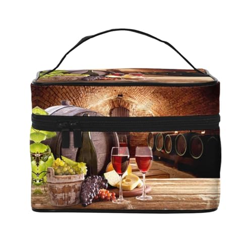 Große Kapazität Reise Rotweinkeller Kosmetiktasche Canvas Damen Kulturtasche Multi Pocket Kosmetiktasche mit Griff Weihnachten Urlaub Kosmetiktasche, Schwarz , Einheitsgröße von KLMELLMDE