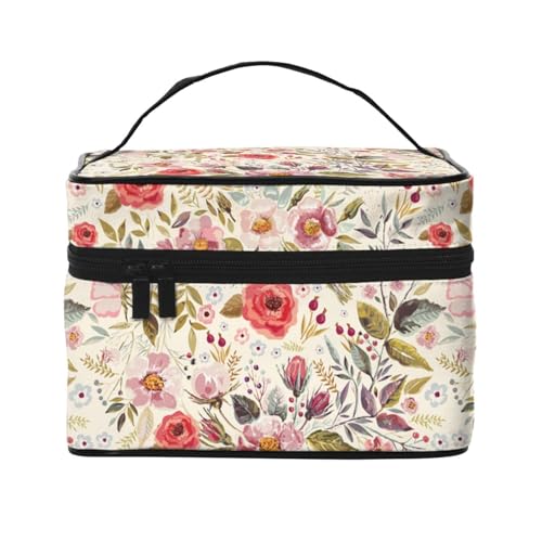 Große Kapazität Reise Rustikale Rose Blume Kosmetiktasche Canvas Damen Kulturbeutel Multi Pocket Kosmetiktasche mit Griff Weihnachten Urlaub Kosmetiktasche, Schwarz , Einheitsgröße von KLMELLMDE
