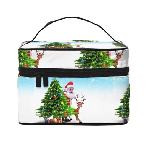 Große Kapazität Reise Santa Claus Weihnachtsbaum Kosmetiktasche Canvas Damen Kulturbeutel Multi Pocket Kosmetiktasche mit Griff Weihnachten Urlaub Kosmetiktasche, Schwarz , Einheitsgröße von KLMELLMDE