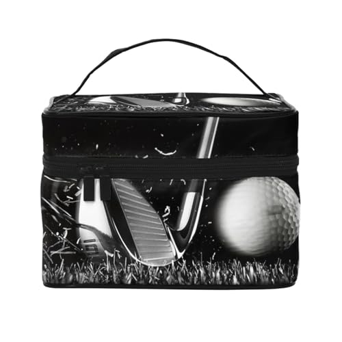 Große Kapazität Reise Schwarz und Weiß Golf Kosmetiktasche Canvas Damen Kulturbeutel Multi-Taschen-Kosmetiktasche mit Griff Weihnachten Urlaub Kosmetiktasche, Schwarz , Einheitsgröße von KLMELLMDE