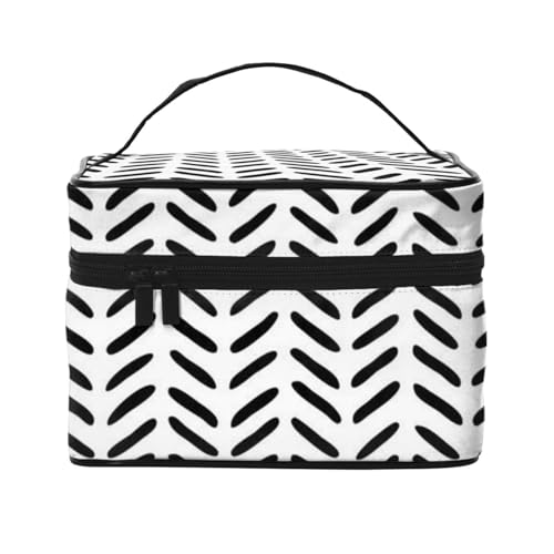 Große Kapazität Reise Schwarz und Weiß Muster Kosmetiktasche Canvas Damen Kulturtasche Multi Pocket Kosmetiktasche mit Griff Weihnachten Urlaub Kosmetiktasche, Schwarz , Einheitsgröße von KLMELLMDE