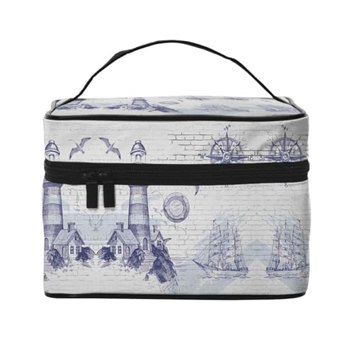 Große Kapazität Reise Segel Boot Kompass Kosmetiktasche Canvas Damen Kulturbeutel Multi Pocket Kosmetiktasche mit Griff Weihnachten Urlaub Kosmetiktasche, Schwarz , Einheitsgröße von KLMELLMDE