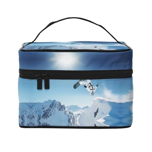 Große Kapazität Reise Snowboard Kosmetiktasche Canvas Damen Kulturbeutel Multi-Taschen Kosmetiktasche mit Griff Weihnachten Urlaub Kosmetiktasche, Schwarz , Einheitsgröße von KLMELLMDE