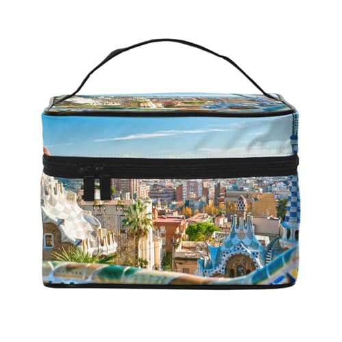 Große Kapazität Reise Spanien Wasserstadt Kosmetiktasche Canvas Damen Kulturbeutel Multi Pocket Kosmetiktasche mit Griff Weihnachten Urlaub Kosmetiktasche, Schwarz , Einheitsgröße von KLMELLMDE