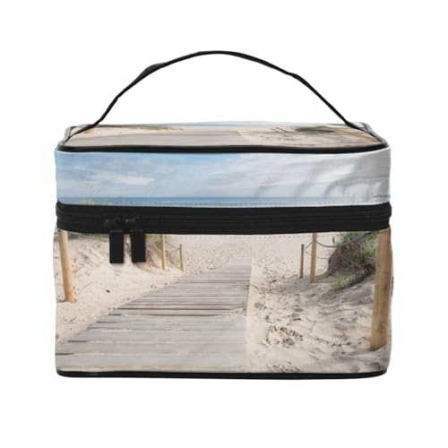 Große Kapazität Reise Strand Landschaft Kosmetiktasche Canvas Damen Kulturbeutel Multi-Taschen Kosmetiktasche mit Griff Weihnachten Urlaub Kosmetiktasche, Schwarz , Einheitsgröße von KLMELLMDE