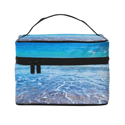 Große Kapazität Reise Strand und Meer Kosmetiktasche Canvas Damen Kulturbeutel Multi Pocket Kosmetiktasche mit Griff Weihnachten Urlaub Kosmetiktasche, Schwarz , Einheitsgröße von KLMELLMDE