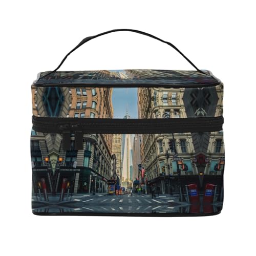 Große Kapazität Reise Streets of New York City Kosmetiktasche Canvas Damen Kulturbeutel Multi Pocket Kosmetiktasche mit Griff Weihnachten Urlaub Kosmetiktasche, Schwarz , Einheitsgröße von KLMELLMDE