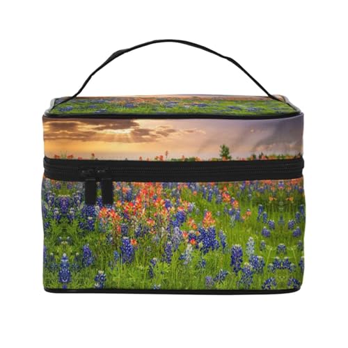 Große Kapazität Reise Texas Bluebonnets Scenery Kosmetiktasche Canvas Damen Kulturbeutel Multi Pocket Kosmetiktasche mit Griff Weihnachten Urlaub Kosmetiktasche, Schwarz , Einheitsgröße Große Kapazität Reise Texas Bluebonnets Scenery Kosmetiktasche Canvas Damen Kulturbeutel Multi Pocket Kosmetiktasche mit Griff Weihnachten Urlaub Kosmetiktasche, Schwarz , Einheitsgröße von KLMELLMDE