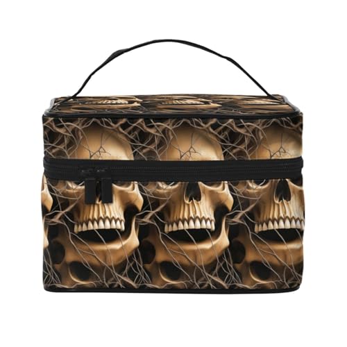 Große Kapazität Reise Totenkopf Kosmetiktasche Canvas Damen Kulturbeutel Multi Pocket Kosmetiktasche mit Griff Weihnachten Urlaub Kosmetiktasche, Schwarz , Einheitsgröße von KLMELLMDE