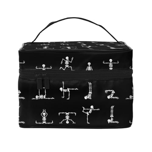 Große Kapazität Reise Totenkopf Yoga Kosmetiktasche Canvas Damen Kulturbeutel Multi-Taschen Kosmetiktasche mit Griff Weihnachten Urlaub Kosmetiktasche, Schwarz , Einheitsgröße von KLMELLMDE