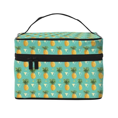 Große Kapazität Reise Tropische Früchte Ananas Kosmetiktasche Canvas Damen Kulturbeutel Multi-Taschen-Kosmetiktasche mit Griff Weihnachten Urlaub Kosmetiktasche, Schwarz , Einheitsgröße von KLMELLMDE